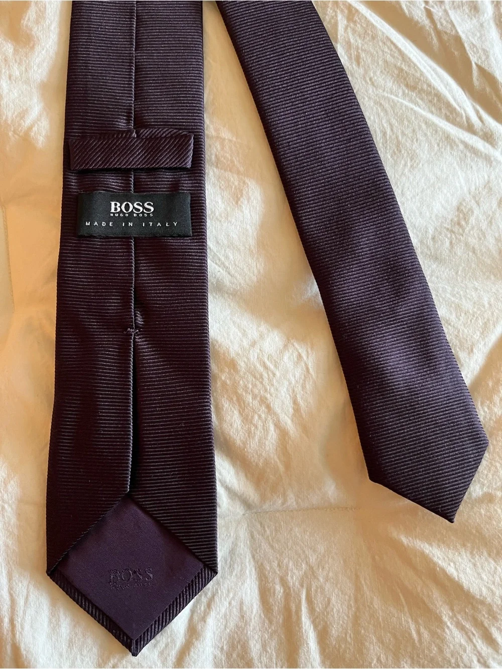 BOSS Hugo Boss Dark Purple 100% Silk Tie Made in Italy